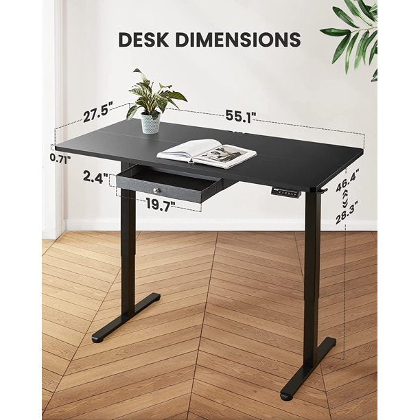 Electric Standing Desk with Drawer Height Adjustable Computer Stand Up Table for Home Office, 55x28 Inches, Black - Walmart.com