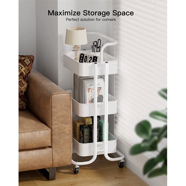Myfurnideal 3 Tier Mesh Utility Cart Multifunctional Storage Shelves Rolling Metal Organization Cart with Handle and Lockable Wheels for Kitchen, Living Room, Office - Walmart.com
