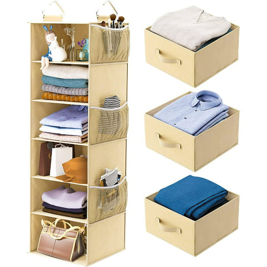 6-Shelf Hanging Closet Organizer with 3 Removable Drawers & Side Pockets Hanging Shelf Organizer for Closet, 11.4''W x 12''D x 43.3''H - Walmart.com