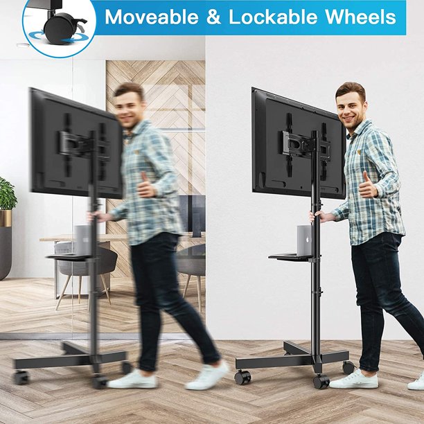 Mobile TV Stand for 23-60 Inch Screen TVs Tilt TV Cart with Shelf for Home Office, Holds up to 88Lbs, Max 400x400 mm - Walmart.com