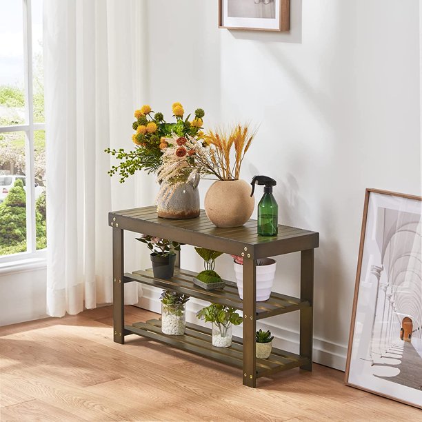 Myfurnideal Bamboo 3-Tier Shoe Rack Bench Sturdy Shoe Organizer for Entryway Bedroom Living Room Balcony, Hold up to 300lbs - Walmart.com