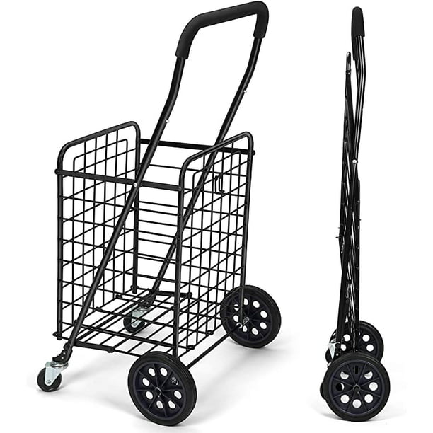 Folding Shopping Cart with Dual Swivel Wheels for Groceries, Holds up to 66Ibs - Walmart.com