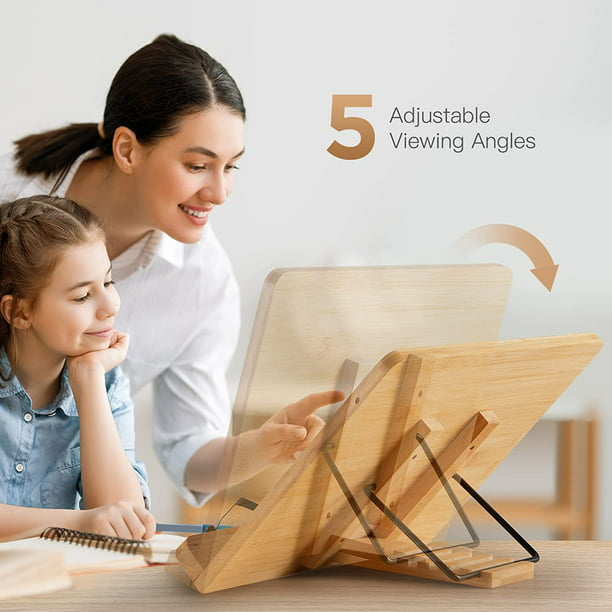 Myfurnideal Bamboo Book Stand Foldable Reading Book Holder Cookbook Book Holder with 5 Adjustable Height for Textbook, Receipe, Music Books, Tablet, Ipad - Walmart.com