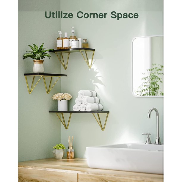 Myfurnideal 3 Sets Floating Shelves Wall Mounted Shelves for Bedroom, Living Room, Bathroom, Kitchen, Black - Walmart.com