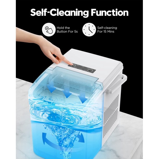 Ice Makers Countertop with Handle, 9pcs/7min, 26lbs/24h, w/ 2 Sizes Bullet-Shaped Ice, Self-Cleaning, w/Scoop & Basket for Home, Kitchen, Office, Bar, Party, White - Walmart.com