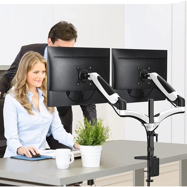 Myfurnideal Dual Monitor Arm Stand for Two 13 to 27 Inch Flat with Height Adjustable Dual Gas Spring Desktop Mount with Clips - Walmart.com