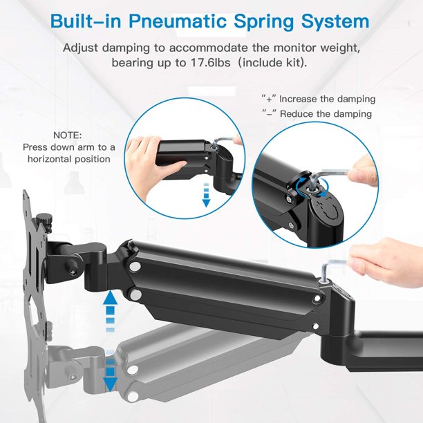 Monitor Wall Mount Bracket for 17 to 32 Inch Screens Adjustable Gas Spring Single Arm Stand, Hold up to 18lbs - Walmart.com