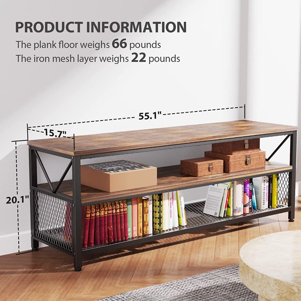 Myfurnideal TV Stand for 60" TV 3-Tier Entertainment Center with Storage for Living Room, Rustic Brown - Walmart.com