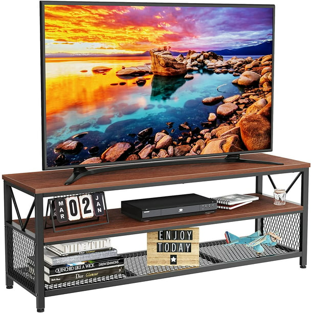 Myfurnideal TV Stand for 60" TV 3-Tier Entertainment Center with Storage for Living Room, Cherry - Walmart.com