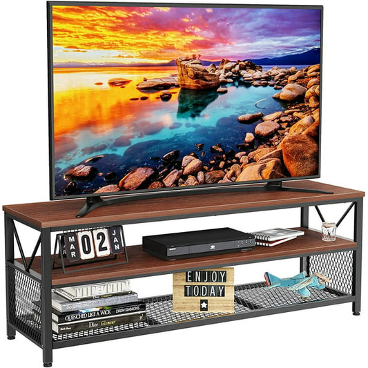 Myfurnideal TV Stand for 60" TV 3-Tier Entertainment Center with Storage for Living Room, Cherry - Walmart.com