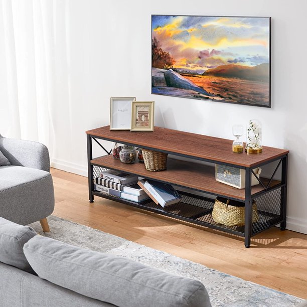 Myfurnideal TV Stand for 60" TV 3-Tier Entertainment Center with Storage for Living Room, Cherry - Walmart.com