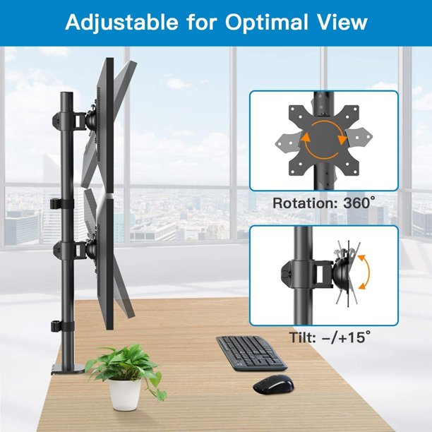 Myfurnideal Vertical Dual Monitor Stand for 13-27'' Monitors with C Clamp Grommet Base, Holds ups to 22lbs - Walmart.com