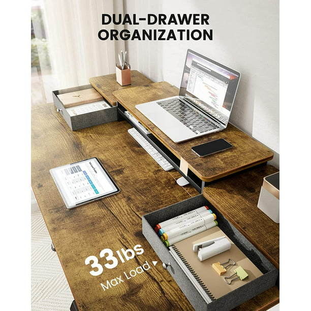 Height Adjustable Electric Standing Desk with Monitor Stand, 2 Drawers and Storage Shelf 55x28 Inches Sit Stand Up Desk, Vintage Brown - Walmart.com