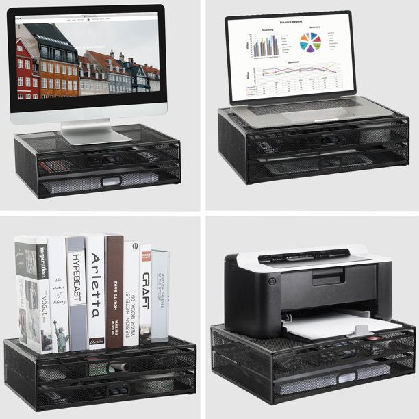 Myfurnideal Monitor Riser Stand with Drawer Mesh Metal Desk Organizer for PC, Laptop, Hold up to 33lbs - Walmart.com