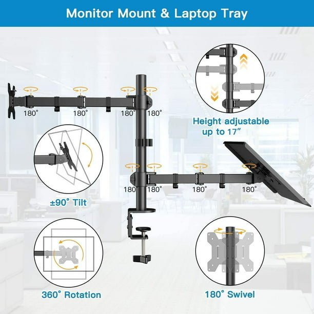 Myfurnideal Monitor Stand with Tray for 13-27 Inches Fully Adjustable Laptop Desk Stand, Hold up to 22 Lbs - Walmart.com