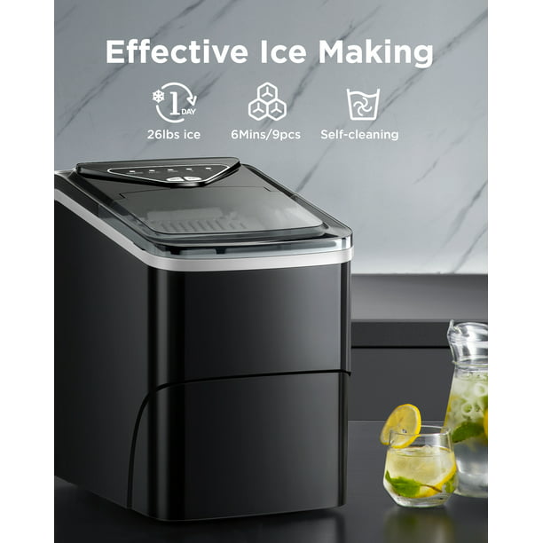 Ice Makers Portable Countertop, 26lbs/24h, 9pcs/6min, w/ 2 Sizes Bullet-Shaped Ice, Self-Cleaning, w/Scoop & Basket for Home, Kitchen, Office, Bar - Walmart.com