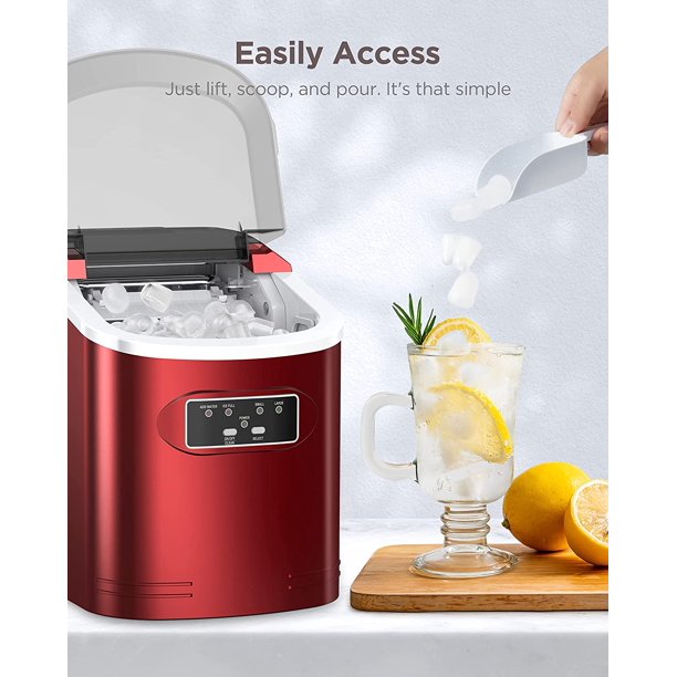 Portable Ice Makers Countertop, 9pcs/6min, 26lbs/24h, w/ 2 Sizes Bullet-Shaped Ice, Self-Cleaning, w/Scoop & Basket for Home, Kitchen, Office, Bar, Party, Red - Walmart.com