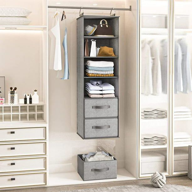 6-Shelf Hanging Closet Organizer with 3 Removable Drawers & Side Pockets Hanging Shelf Organizer for Closet, 11.4''W x 12''D x 43.3''H - Walmart.com