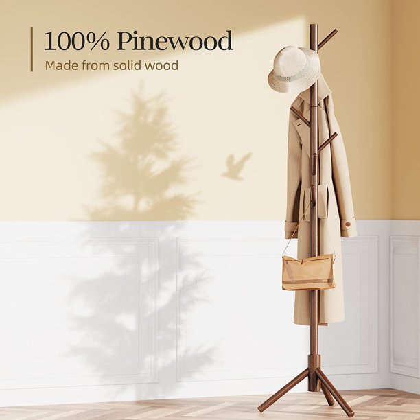 Coat Rack Stand with 3 Height Options and 8 Hooks Wooden Freestanding Coat Rack for Home, Office, Entryway, Hallway - Walmart.com