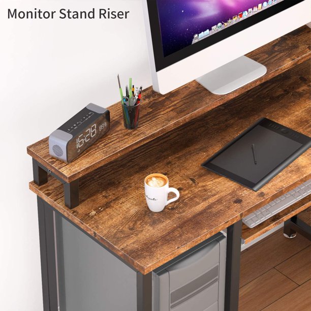 47" Computer Desk with Monitor Stand, Storage Shelves and Keyboard Tray Studying Writing Table for Home Office, Rustic Brown - Walmart.com