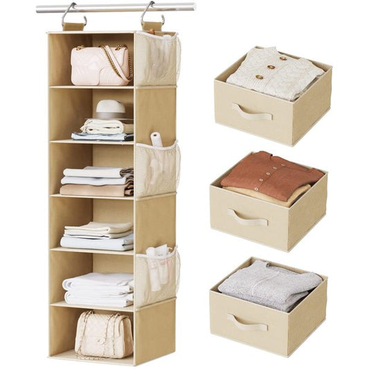6-Shelf Hanging Closet Organizer Hanging Shelves for Closet with 3 Removable Drawers & Side Pockets, 12'' x 12'' x 43.3'' - Walmart.com