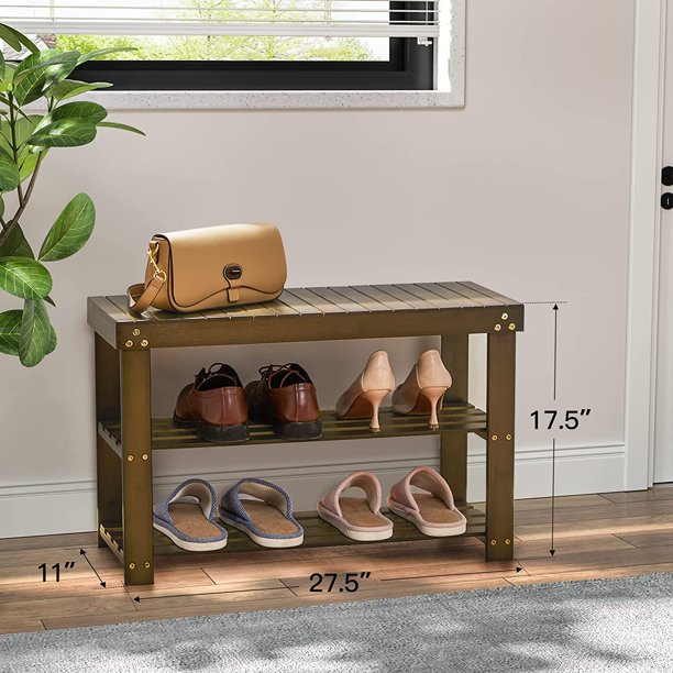 Myfurnideal Bamboo 3-Tier Shoe Rack Bench Sturdy Shoe Organizer for Entryway Bedroom Living Room Balcony, Hold up to 300lbs - Walmart.com
