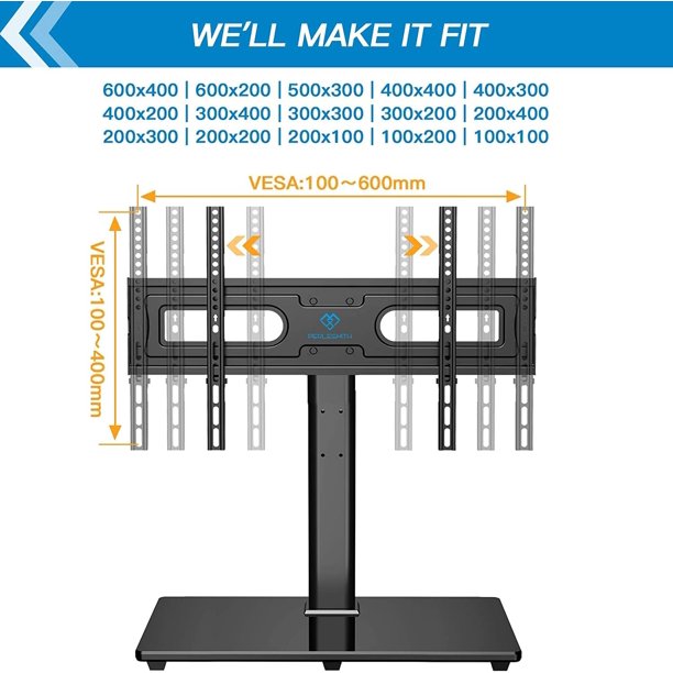 Myfurnideal Swivel Universal TV Stand Mount for 37 - 70 Inch TVs Height Adjustable Table Top TV Base with Tempered Glass Base, Holds up to 99 lbs, Max 600x400mm - Walmart.com