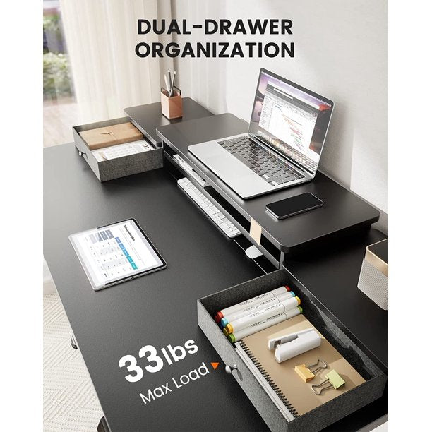 Height Adjustable Electric Standing Desk with Monitor Stand, 2 Drawers and Storage Shelf 55x28 Inches Sit Stand Up Desk, Black - Walmart.com