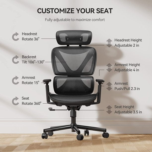 Ergonomic Office Chair High Adjustable Mesh Computer Chair with Lumbar Support, Adjustable Armrest, Backrest and Headrest, Hold up to 300lbs - Walmart.com