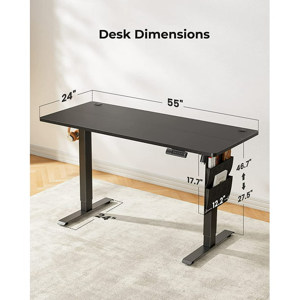 Electric Standing Desk with Storage Bag 55" x 24" Height Adjustable Computer Stand Up Table for Home Office, Black - Walmart.com