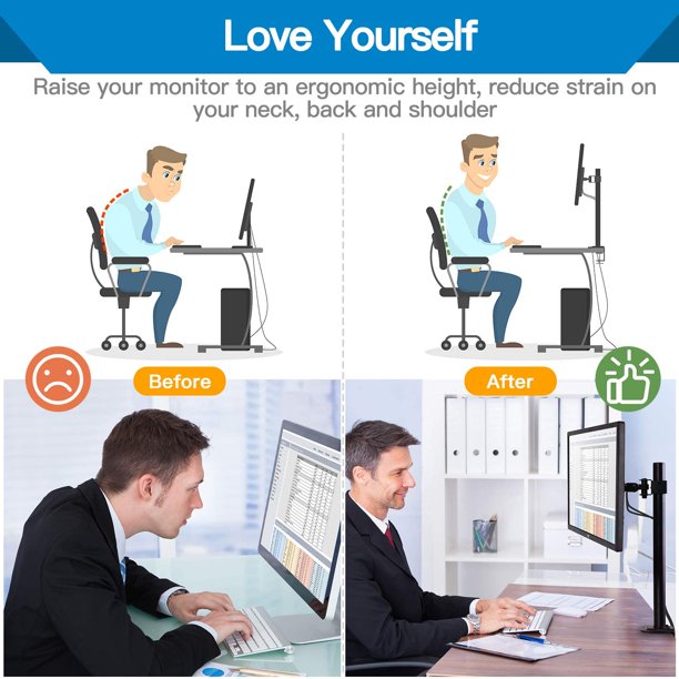 Single Monitor Stand Mount, Height Adjustable Stand Fits 13" to 32" Screen