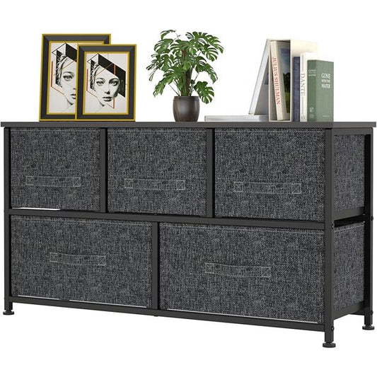 5 Drawer Fabric Dresser Wide Storage Tower with Wood Top Organizer Unit for Closet, Hallway, Entryway, Nursery Room, Bedroom, Living Room - Walmart.com