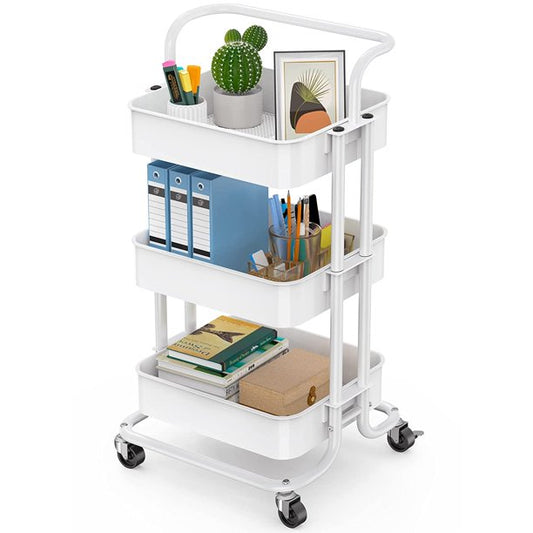 Myfurnideal 3 Tier Mesh Utility Cart Multifunctional Storage Shelves Rolling Metal Organization Cart with Handle and Lockable Wheels for Kitchen, Living Room, Office - Walmart.com