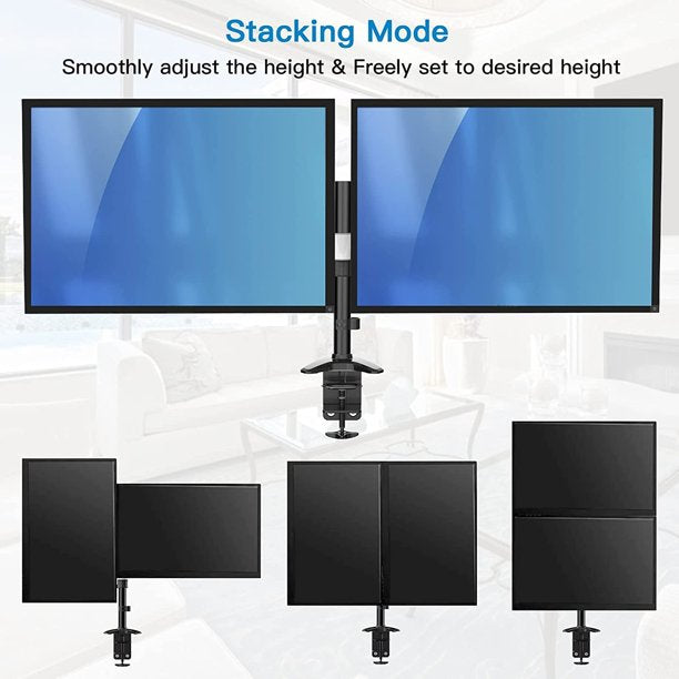 Myfurnideal Dual Monitor Arm Stand for Two 13 to 27 Inch Flat with Height Adjustable Dual Gas Spring Desktop Mount with Clips - Walmart.com