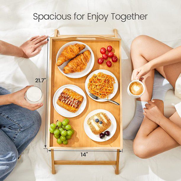 Bamboo Bed Tray Table with Foldable Legs 21.7 x 14 inches Large Portable Breakfast Tray for Sofa, Bed, Working, Eating, Reading - Walmart.com