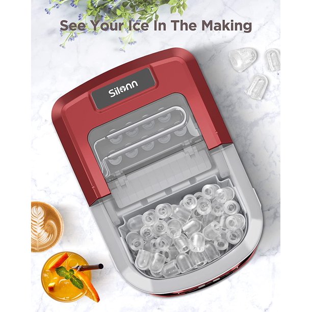 Portable Ice Makers Countertop, 9pcs/6min, 26lbs/24h, w/ 2 Sizes Bullet-Shaped Ice, Self-Cleaning, w/Scoop & Basket for Home, Kitchen, Office, Bar, Party, Red - Walmart.com
