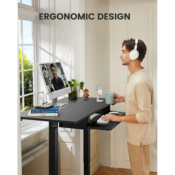 Electric Standing Desk with Keyboard Tray 55 x 28 Inches Height Adjustable Sit Stand up Desk Memory Computer Home Office Desk - Walmart.com
