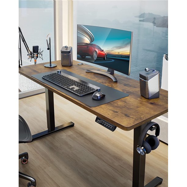 Kyspho Electric Standing Desk, 40 x 24 inch Height Adjustable Stand up Desk with Memory Preset, Sit Stand Home Office Desk, Rustic Brown