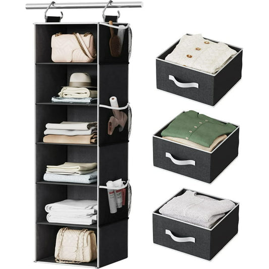 6-Shelf Hanging Closet Organizer Hanging Shelves for Closet with 3 Removable Drawers & Side Pockets, 12'' x 12'' x 43.3'' - Walmart.com