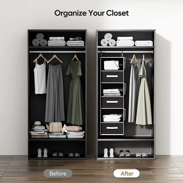 6-Shelf Hanging Closet Organizer Hanging Shelves for Closet with 3 Removable Drawers & Side Pockets, 12'' x 12'' x 43.3'' - Walmart.com