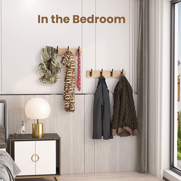 Myfurnideal 2 Packs Coat Rack Wall Mount Hooks Coat Hat Hanger for Wall Organized and Storage in Living Room, Bedroom, Light Brown - Walmart.com