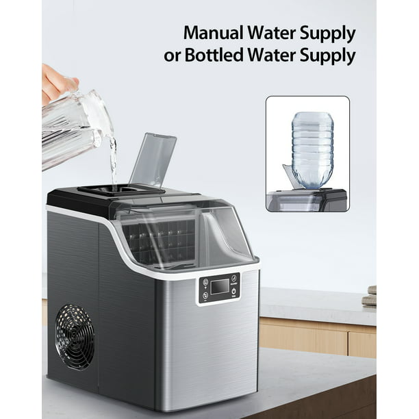Ice Makers Countertop, 24pcs/13min, 45lbs/24h, 2 Ways to Add Water, Self-Cleaning, w/Scoop & Basket for Home, Kitchen, Office, Bar, Party - Walmart.com