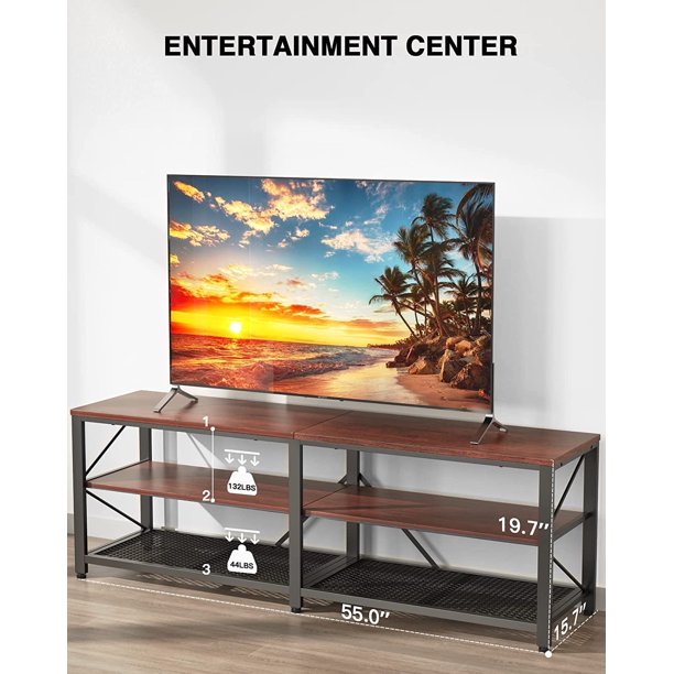 Myfurnideal TV Stand for 60" TV 3-Tier Media Console Table with Storage for Living Room, Cherry - Walmart.com