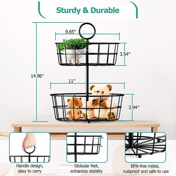 Myfurnideal Fruit Basket Holder 2-Tier Countertop Detachable Fruit Basket Bowl Stand Vegetable Organizer for Kitchen Counter, Dining Room Countertop, Black - Walmart.com