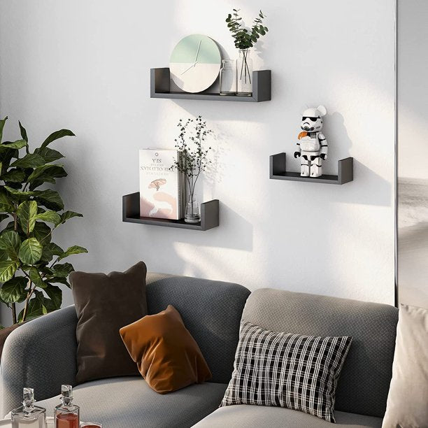 Myfurnideal 3 Sets Floating Shelves Wall Mounted U Shelf Black Storage Shelves for Bathroom, Bedroom, Living Room, Kitchen - Walmart.com