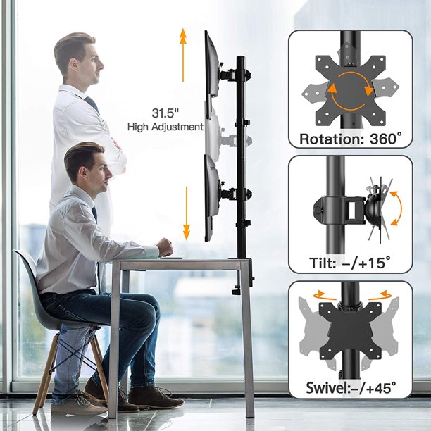 Myfurnideal Vertical Dual Monitor Stand for 13-27'' Monitors with C Clamp Grommet Base, Holds ups to 22lbs - Walmart.com