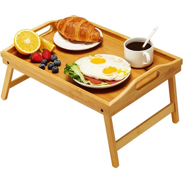 Foldable Bed Tray Table Bamboo Breakfast Tray Dinner Serving Tray for Sofa, Bed, Working, Eating, Reading - Walmart.com