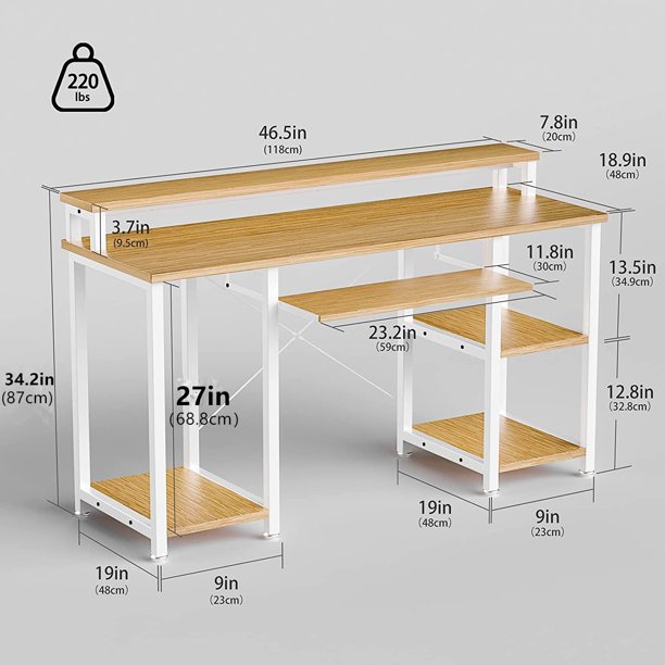 47" Computer Desk with Monitor Stand, Storage Shelves and Keyboard Tray Studying Writing Table for Home Office, Bamboo - Walmart.com