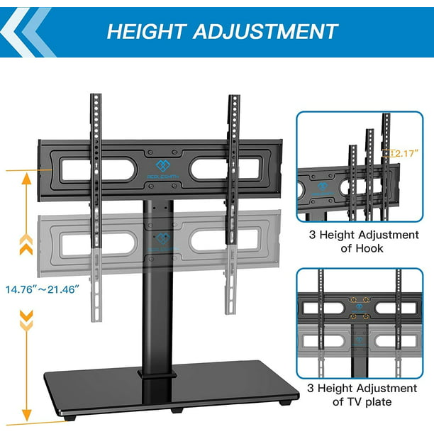 Myfurnideal Swivel Universal TV Stand Mount for 37 - 70 Inch TVs Height Adjustable Table Top TV Base with Tempered Glass Base, Holds up to 99 lbs, Max 600x400mm - Walmart.com
