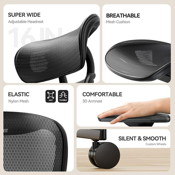 Ergonomic Office Chair High Adjustable Mesh Computer Chair with Lumbar Support, Adjustable Armrest, Backrest and Headrest, Hold up to 300lbs - Walmart.com